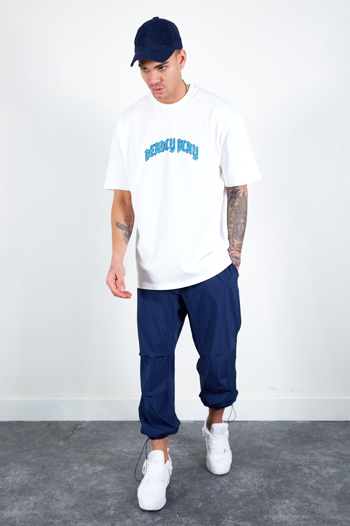 Lacivert Sütlü Erkek Jogger Paraşüt Pantolon | MES616803-01