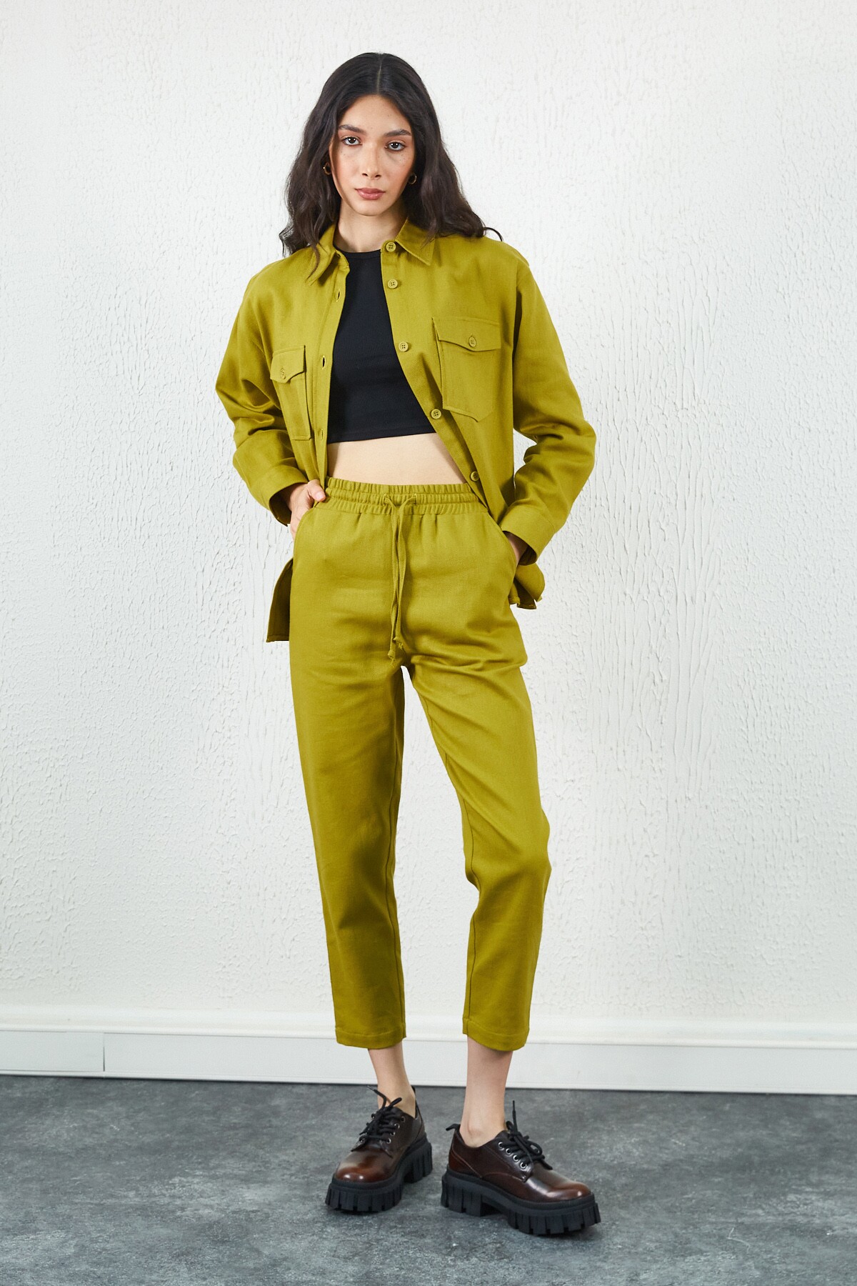 Olive Gabardin Kadın Jogger Pantolon | MKW667567-01