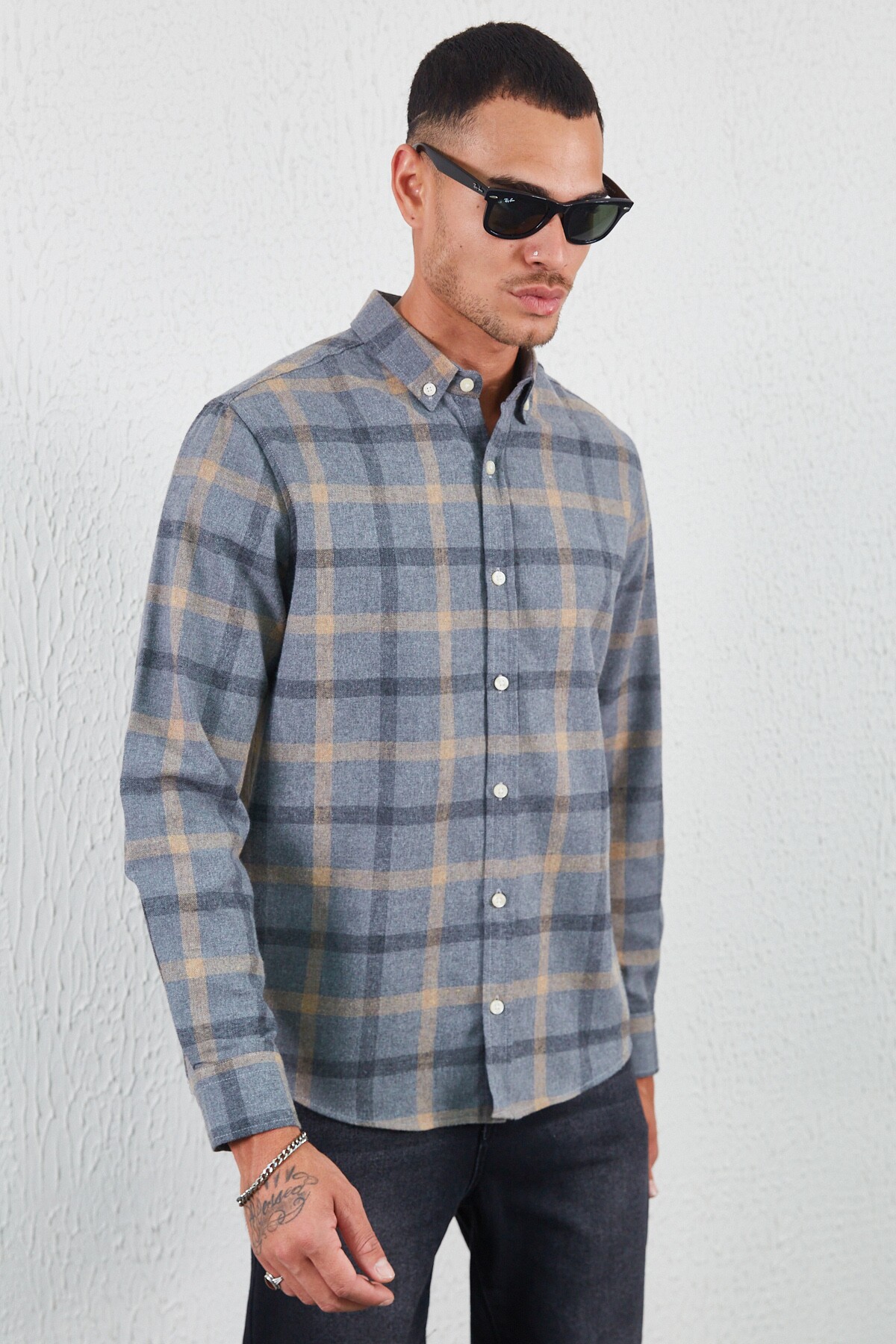 Gri Flanel Ekose Kışlık Gömlek Gri | MEW127643-01