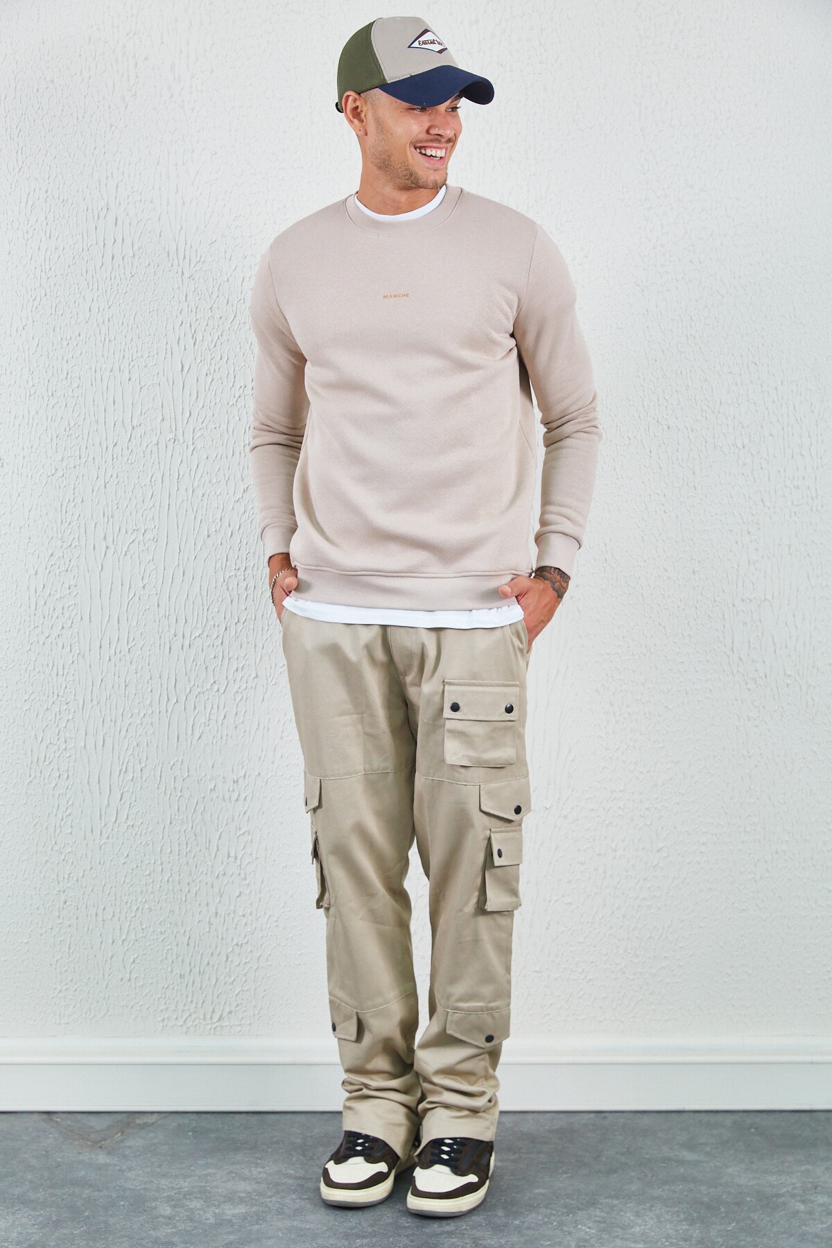 Taş Bisiklet Yaka Basic Minimal Baskılı Sweat Boyama Gri | MEW227696-01