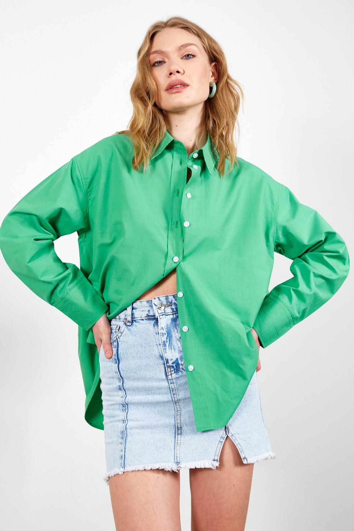 Benetton Kadın Rahat Kesim %100 Pamuk Poplin Gömlek | mks163867-01