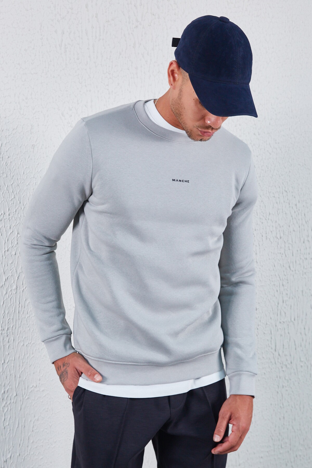 Boyama Gri Bisiklet Yaka Basic Minimal Baskılı Sweat Boyama Gri | MEW227696-01