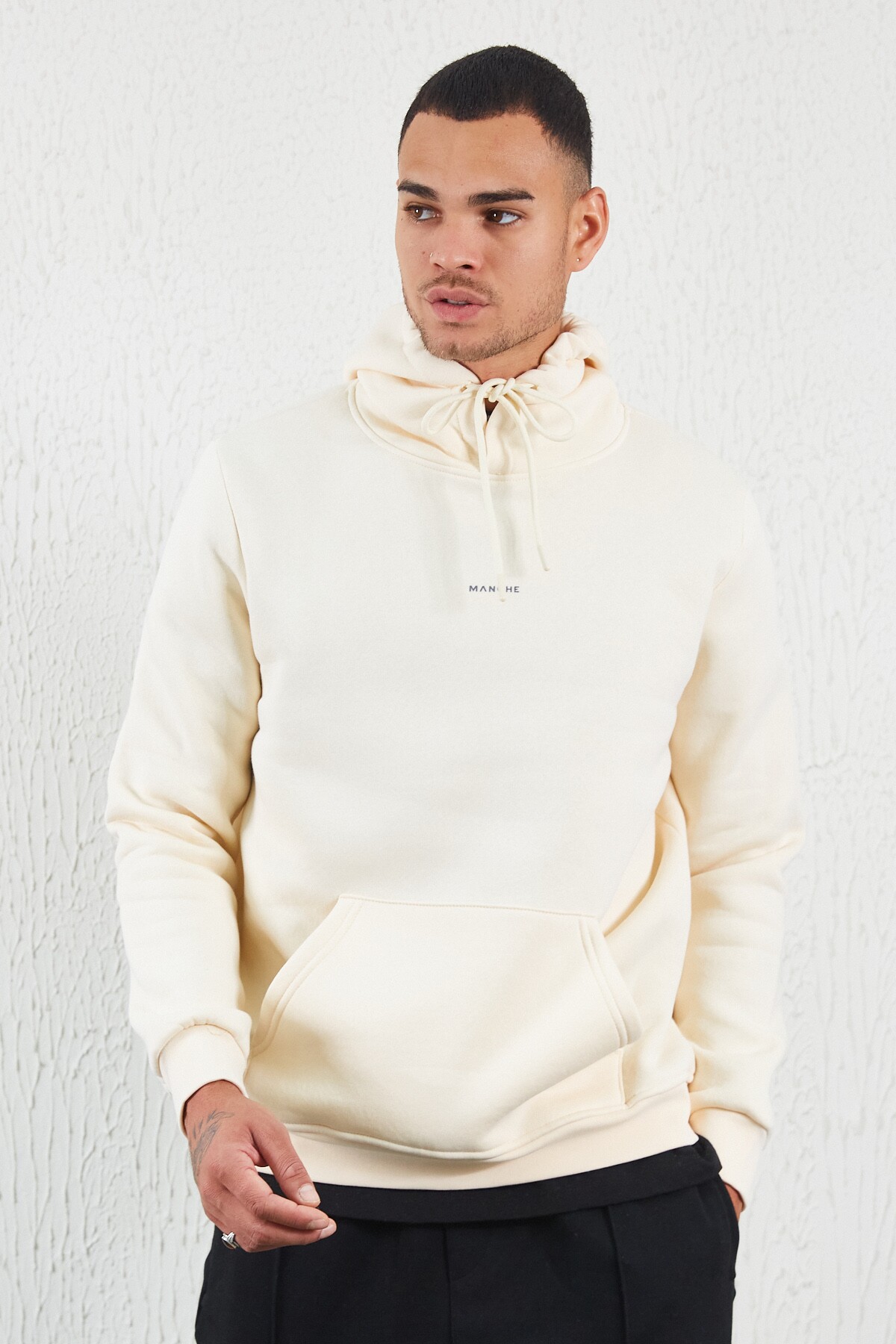 Ekru Kapüşonlu Basic Minimal Baskılı Sweat Füme | MEW227697-01