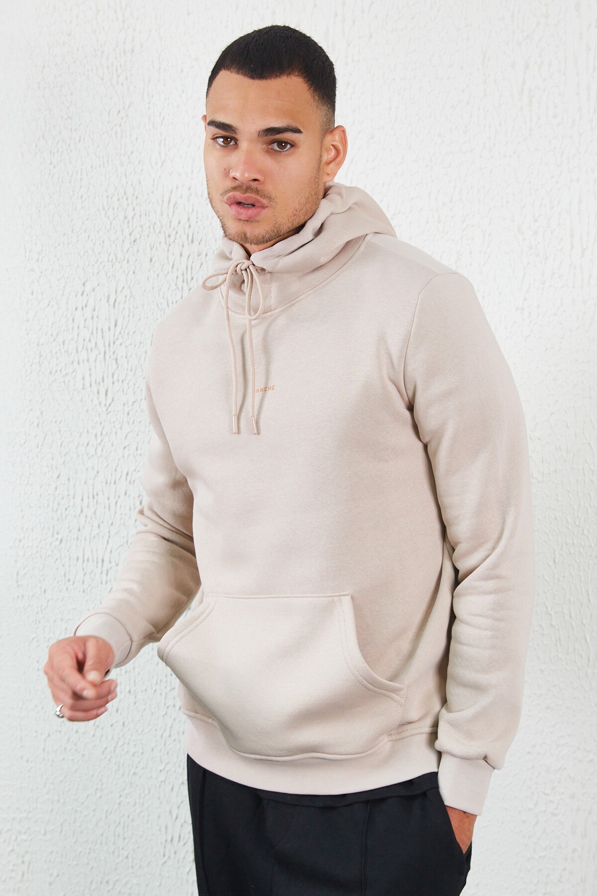 Taş Kapüşonlu Basic Minimal Baskılı Sweat Füme | MEW227697-01