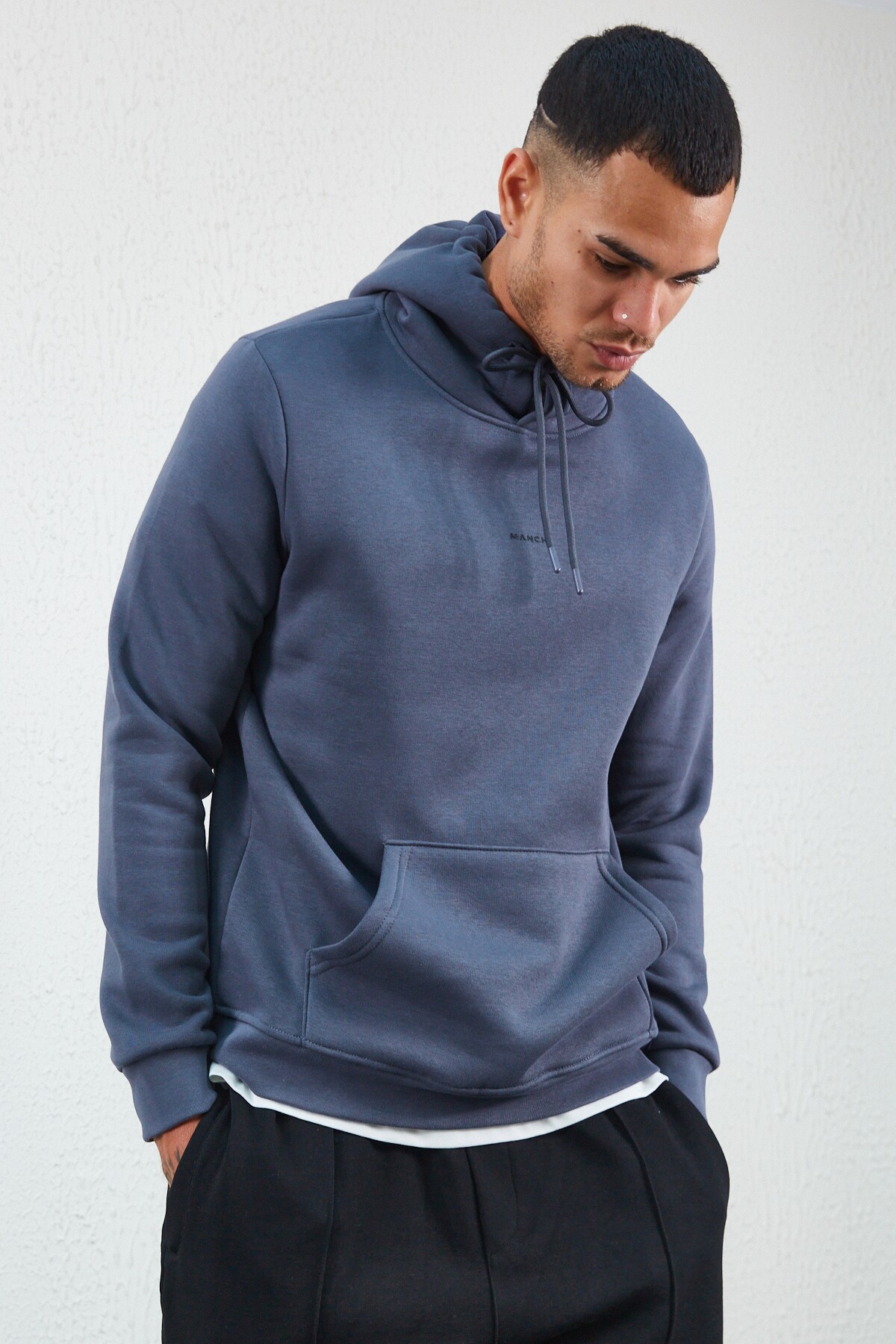 Füme Kapüşonlu Basic Minimal Baskılı Sweat Füme | MEW227697-01