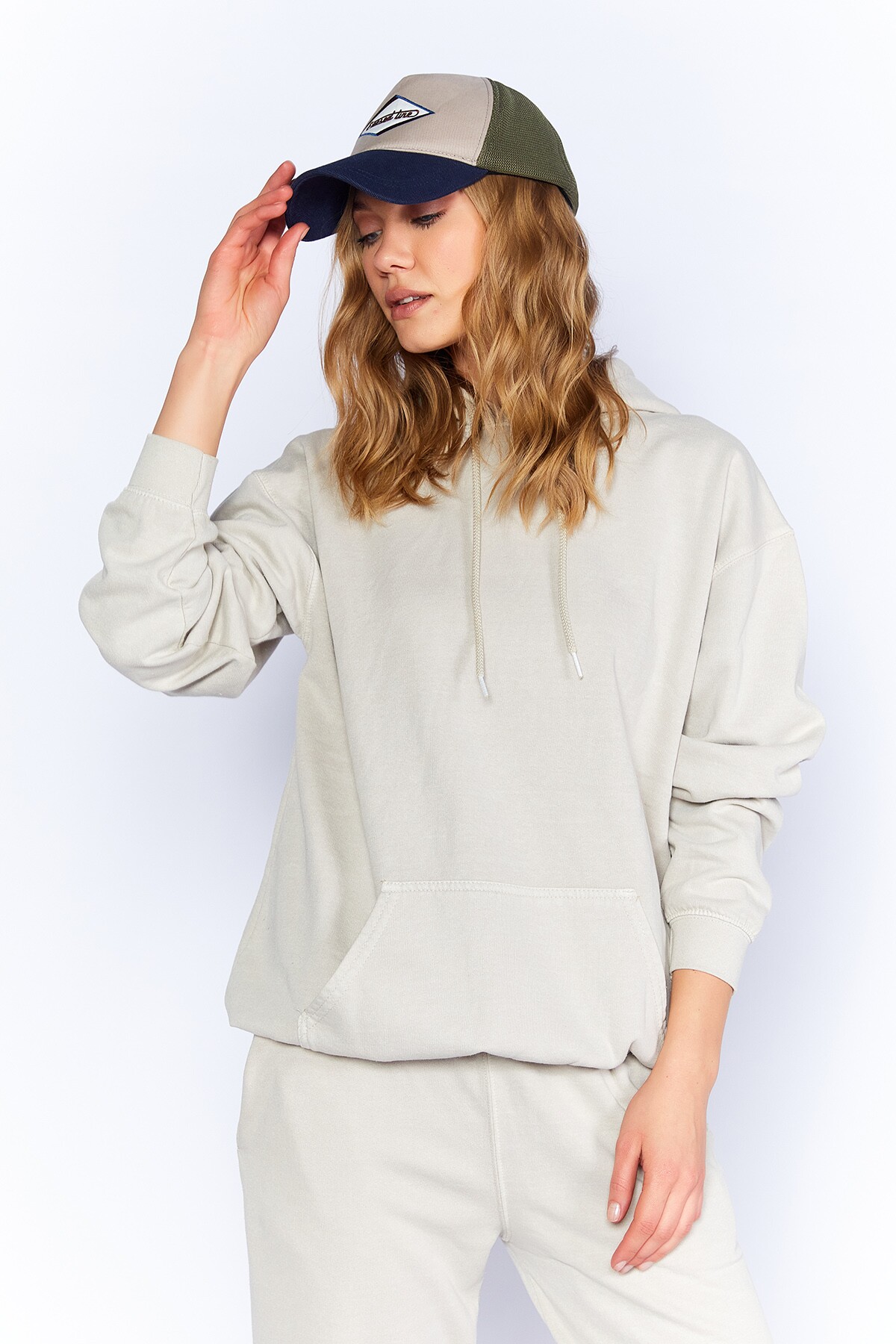 Taş Eskitme/soluk Efektli Regular/normal Kalıp Kapşonlu Kanguru Cepli Örme Sweatshirt | MKW278851-01