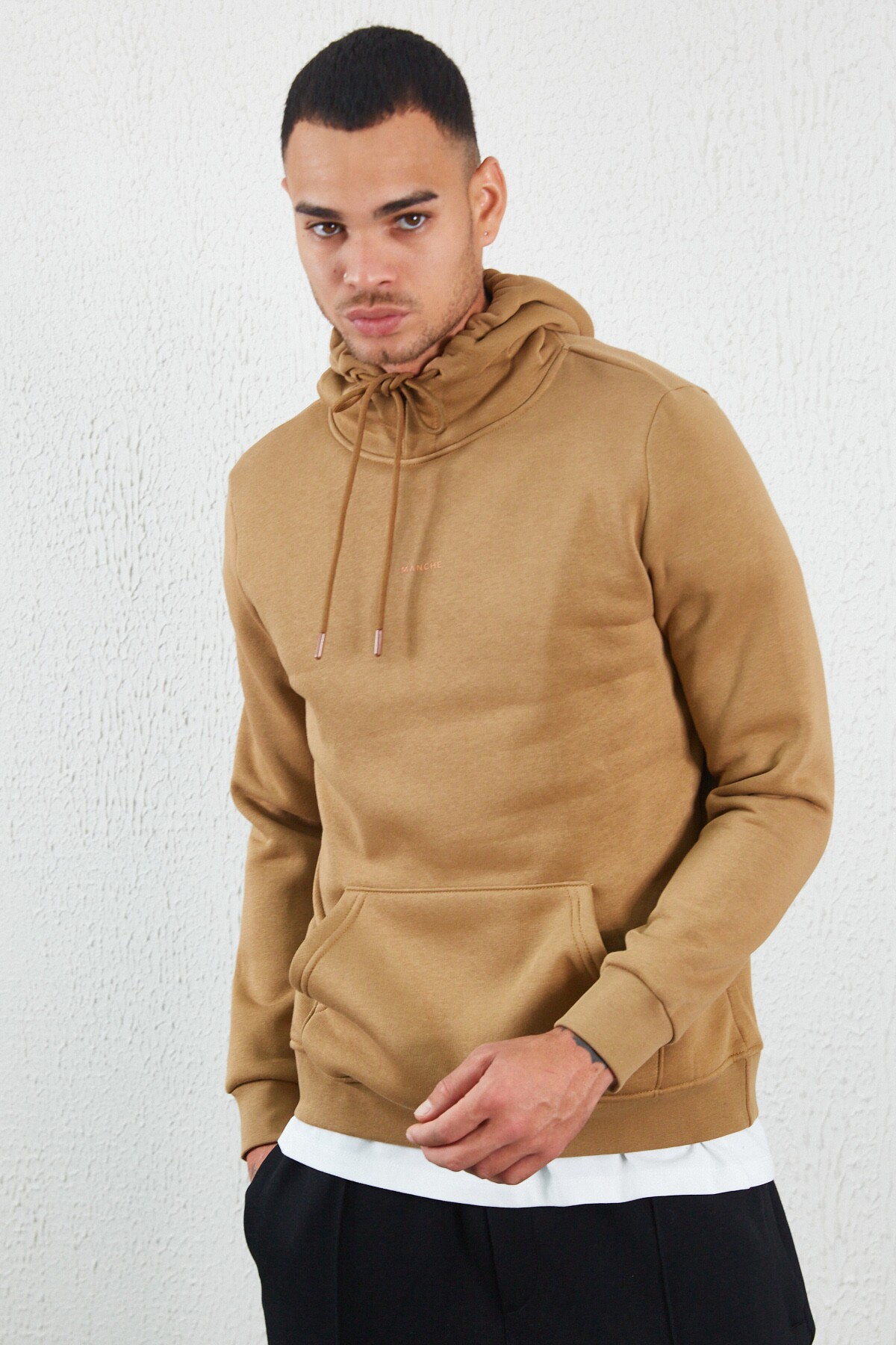 Toprak Kapüşonlu Basic Minimal Baskılı Sweat Füme | MEW227697-01