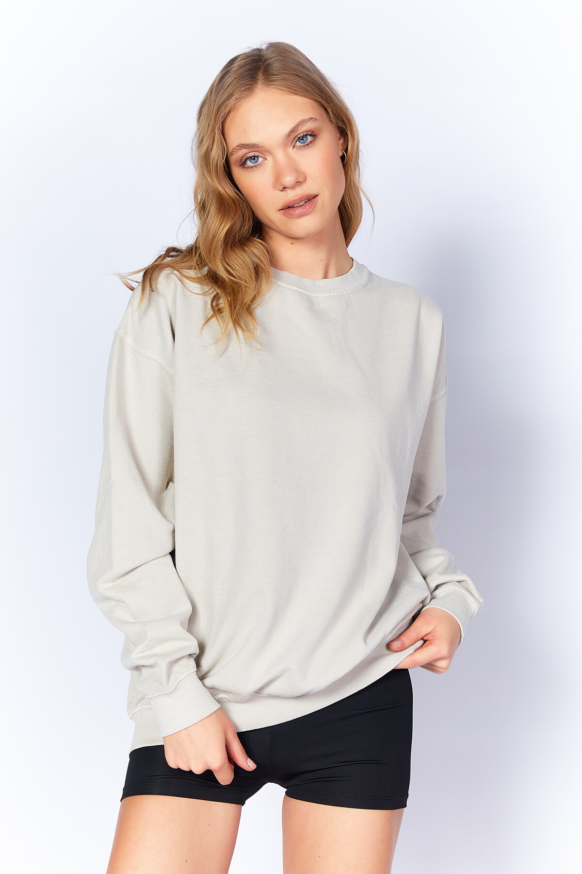Taş Eskitme/soluk Efektli Basic Kalıp L Örme Sweatshirt | MKW278852-01