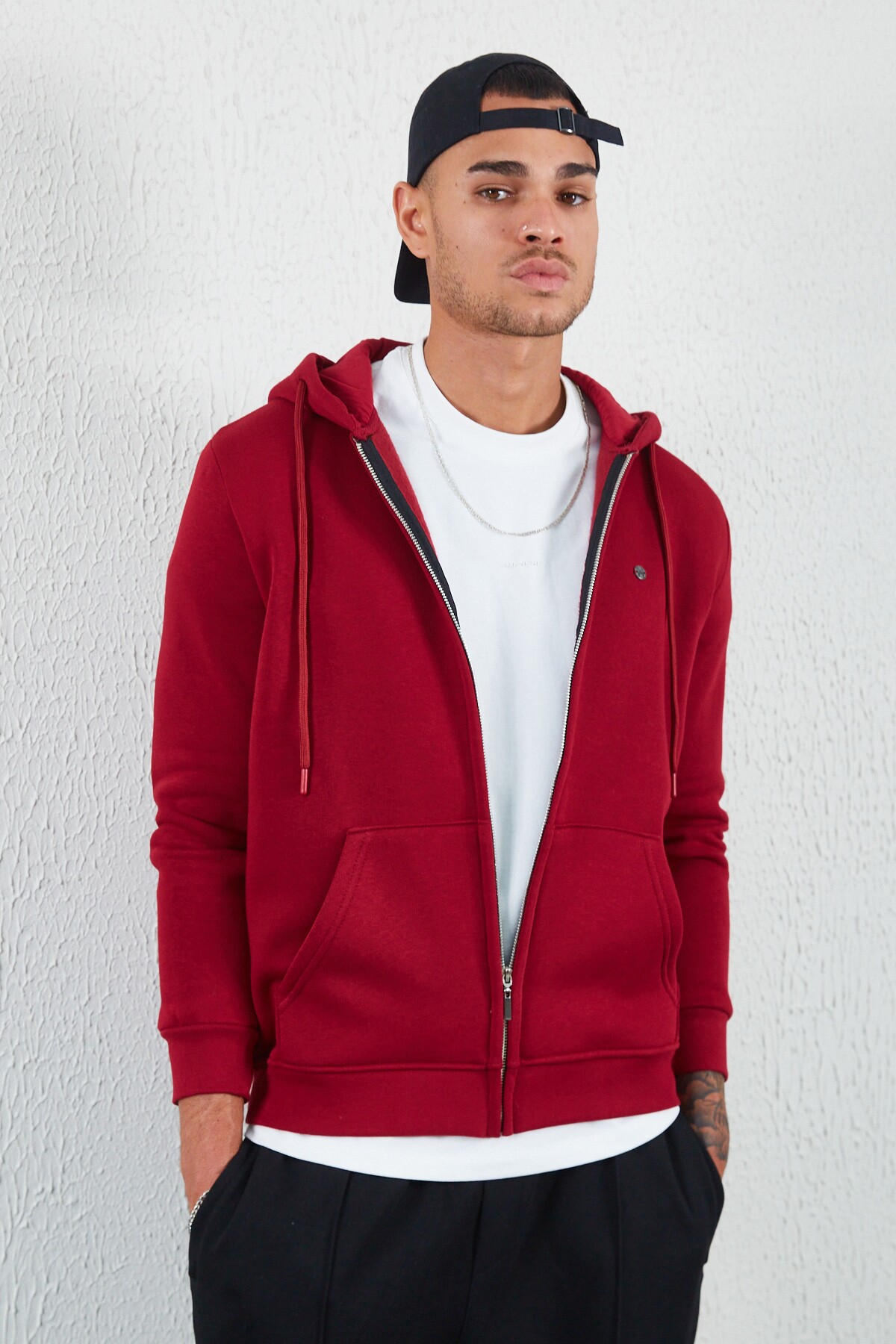Bordo Kapüşonlu Fermuarlı Sweat Kahve | MEW227698-01