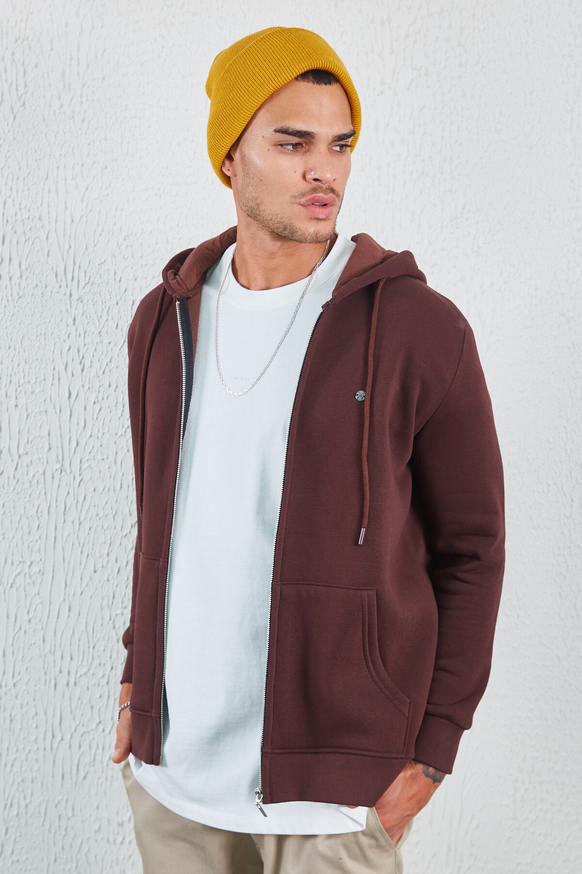 Kahve Kapüşonlu Fermuarlı Sweat Kahve | MEW227698-01