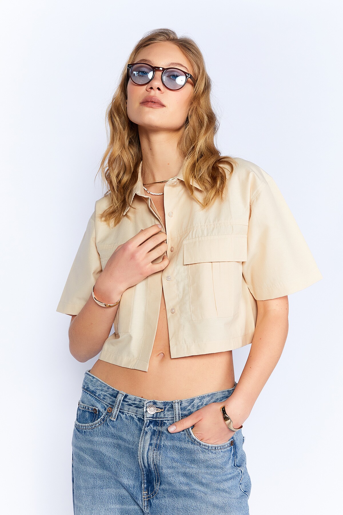 Taş Kadın Crop Gömlek | MKS164358-01