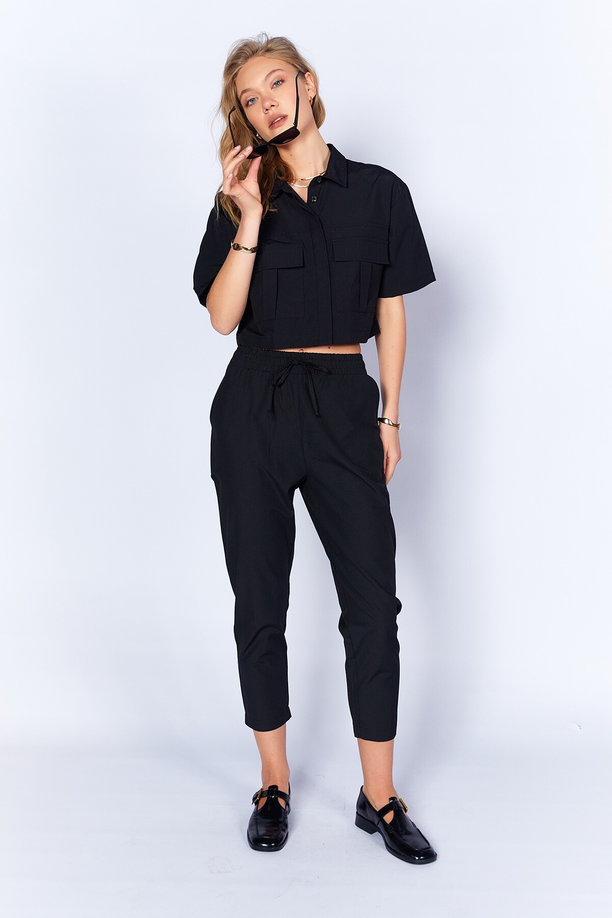 Siyah Kadın Poplin Pantolon | MKs666583-02