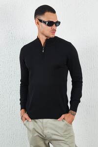 Siyah Fermuarlı Polo Yaka Triko | MEW517376-01