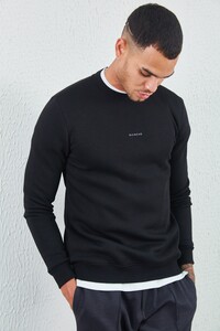 Siyah Bisiklet Yaka Basic Minimal Baskılı Sweat Boyama Gri | MEW227696-01