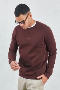Kahve Bisiklet Yaka Basic Minimal Baskılı Sweat Boyama Gri | MEW227696-01