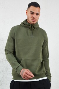 Haki Kapüşonlu Basic Minimal Baskılı Sweat Füme | MEW227697-01