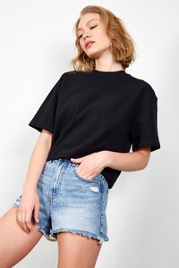 Siyah Oversize Crop Kadın T-shirt