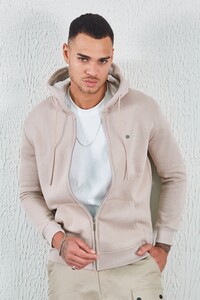 Taş Kapüşonlu Fermuarlı Sweat Kahve | MEW227698-01