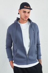 Füme Kapüşonlu Fermuarlı Sweat Kahve | MEW227698-01