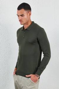 Koyu Haki Düğmeli Polo Yaka Basic Triko Lacivert | MEW517377-01