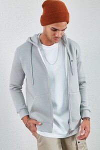 Boyama Gri Kapüşonlu Fermuarlı Sweat Kahve | MEW227698-01